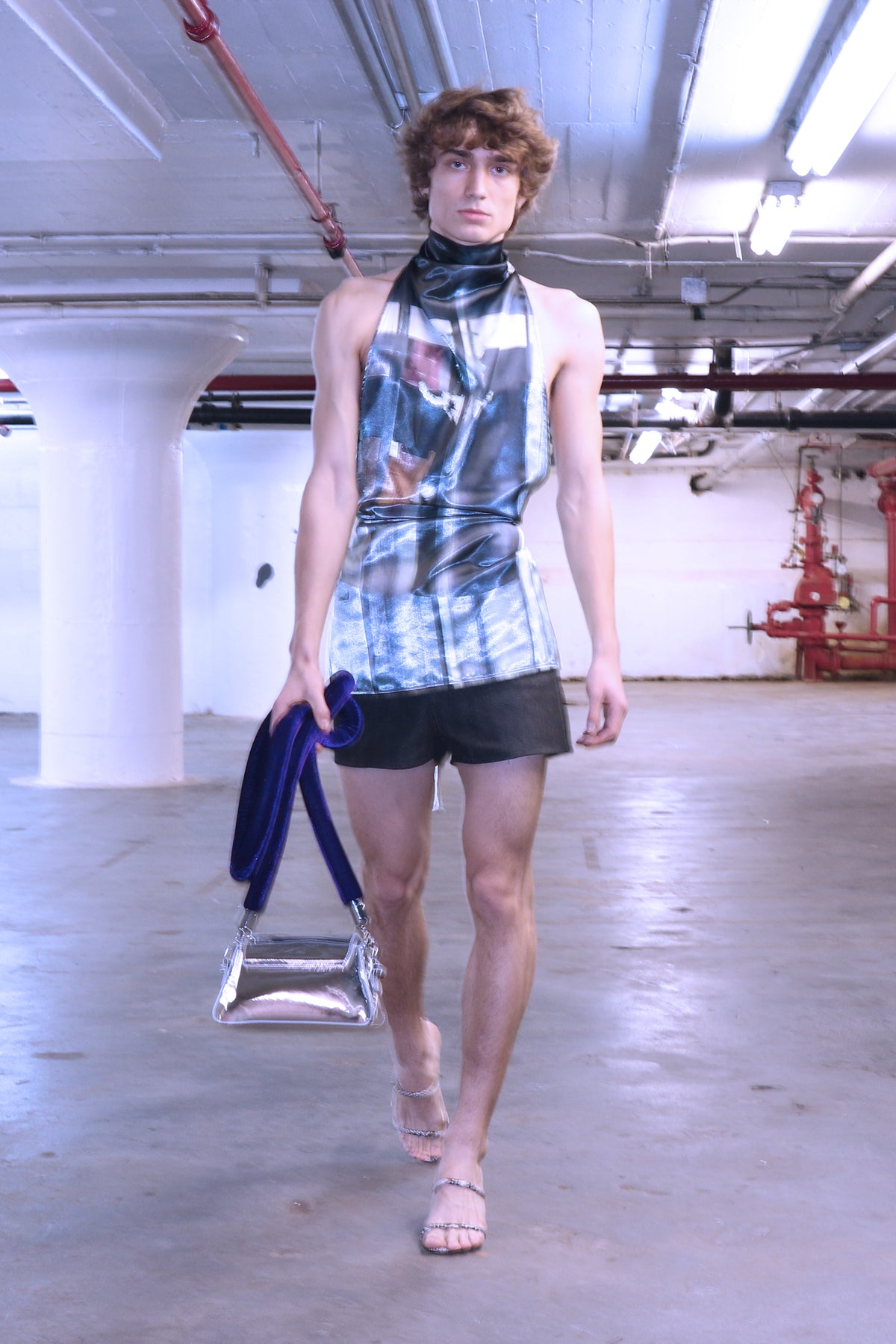 "Window" Printed Charmeuse Halter Top