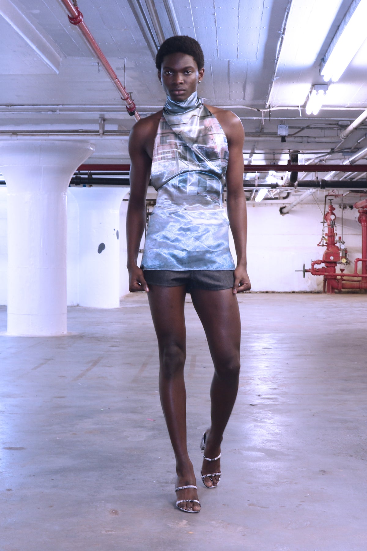 "Space For Lease" Printed Charmeuse Halter Top